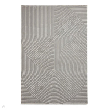 Washable Flores 1924 Modern Plain Geometric Spiral Soft-Touch Textured Carved Hi-Lo Eco-Recycled Polyester Grey/Light Grey Rug-Think Rugs-Rug Love - The Most Loved Rug Store
